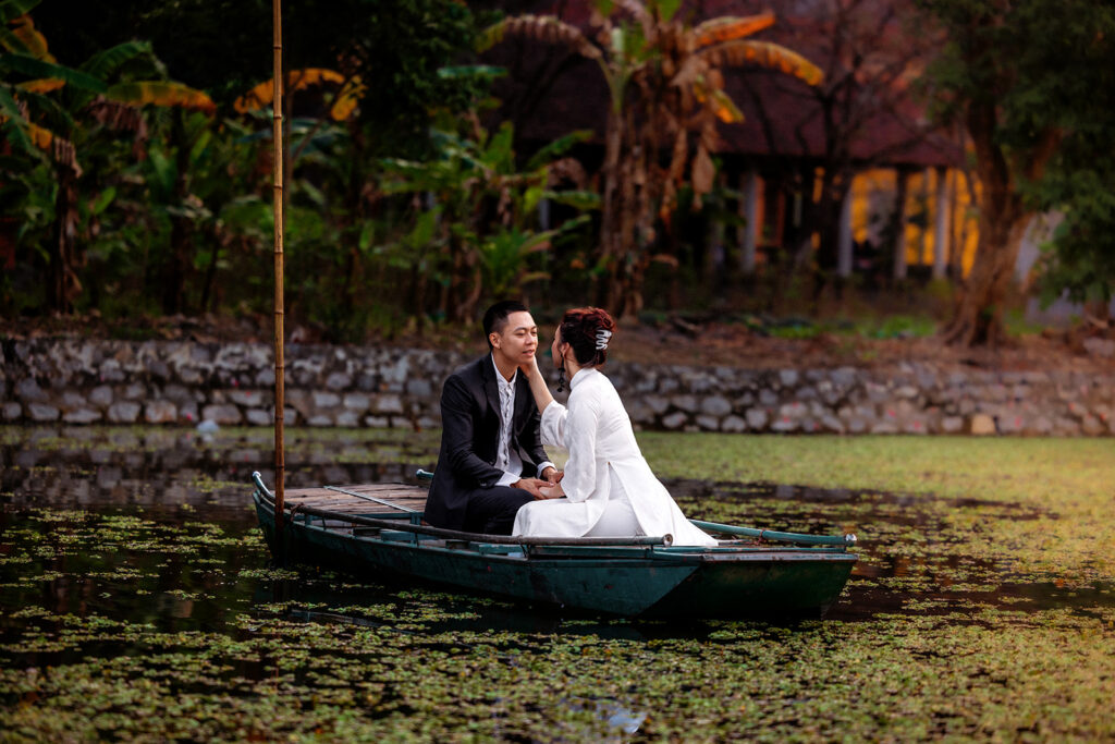 a couple embraces during their destination elopement in vietnam