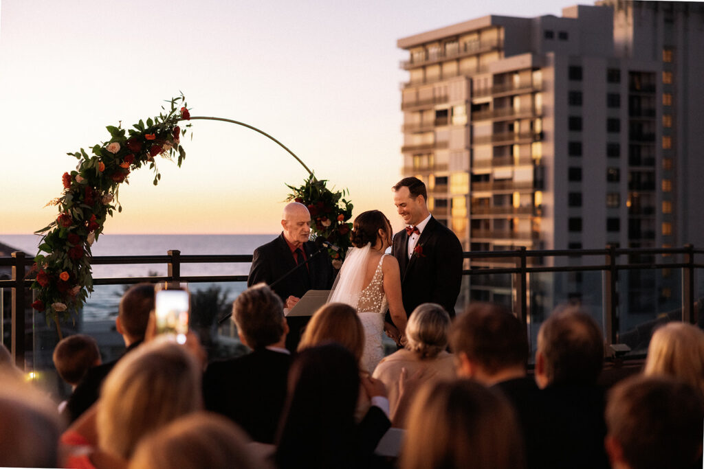Hotel Zamora Rooftop wedding in St. Pete, Florida as the sun sets